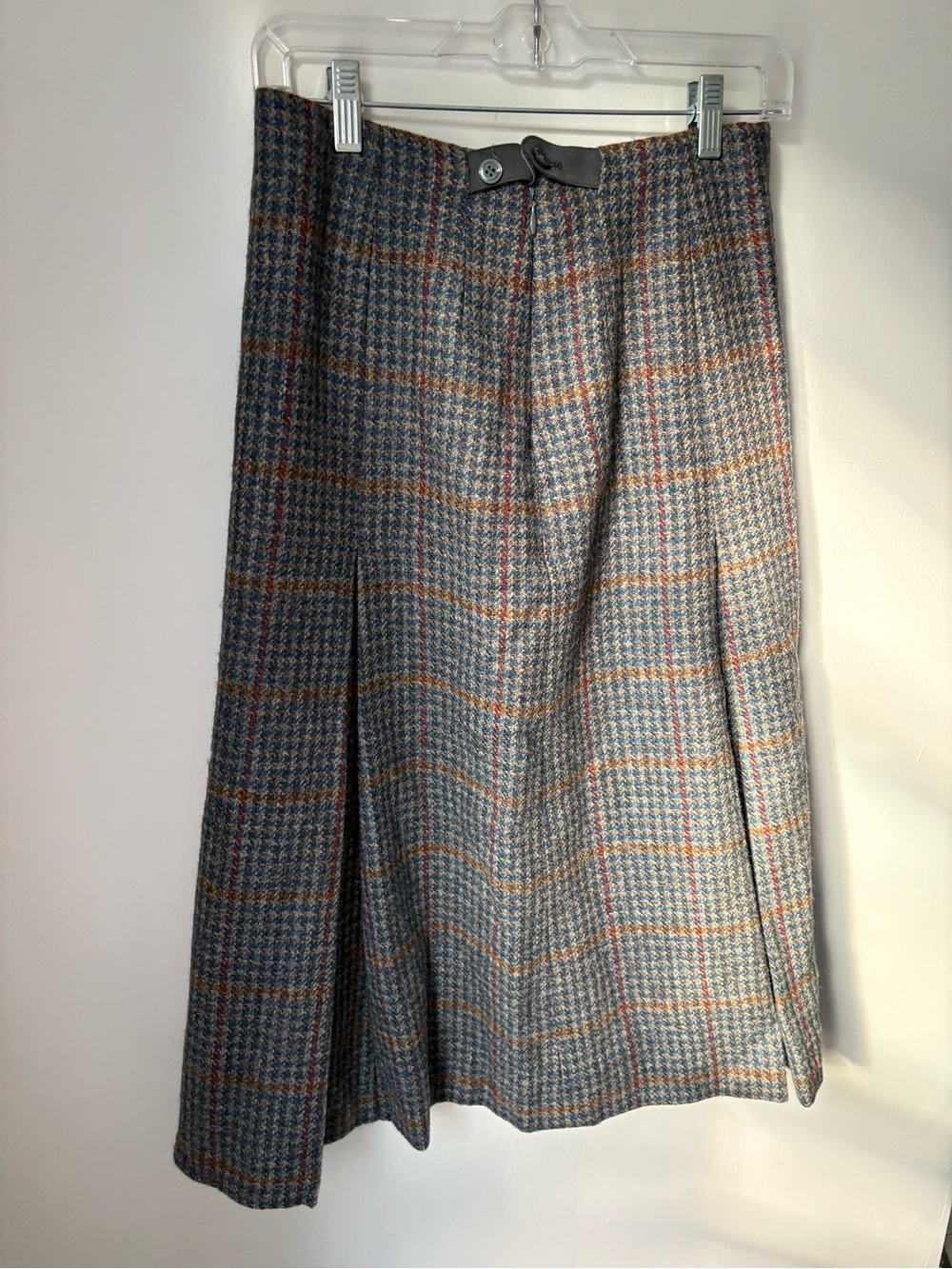 Vintage Plaid Midi Wool Skirt
